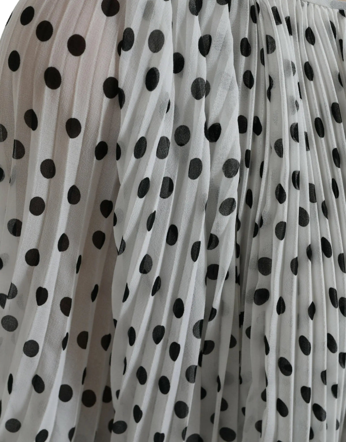 Jupe blanche plissée à pois noirs dolce & gabbana en a ligne maxi pour femme