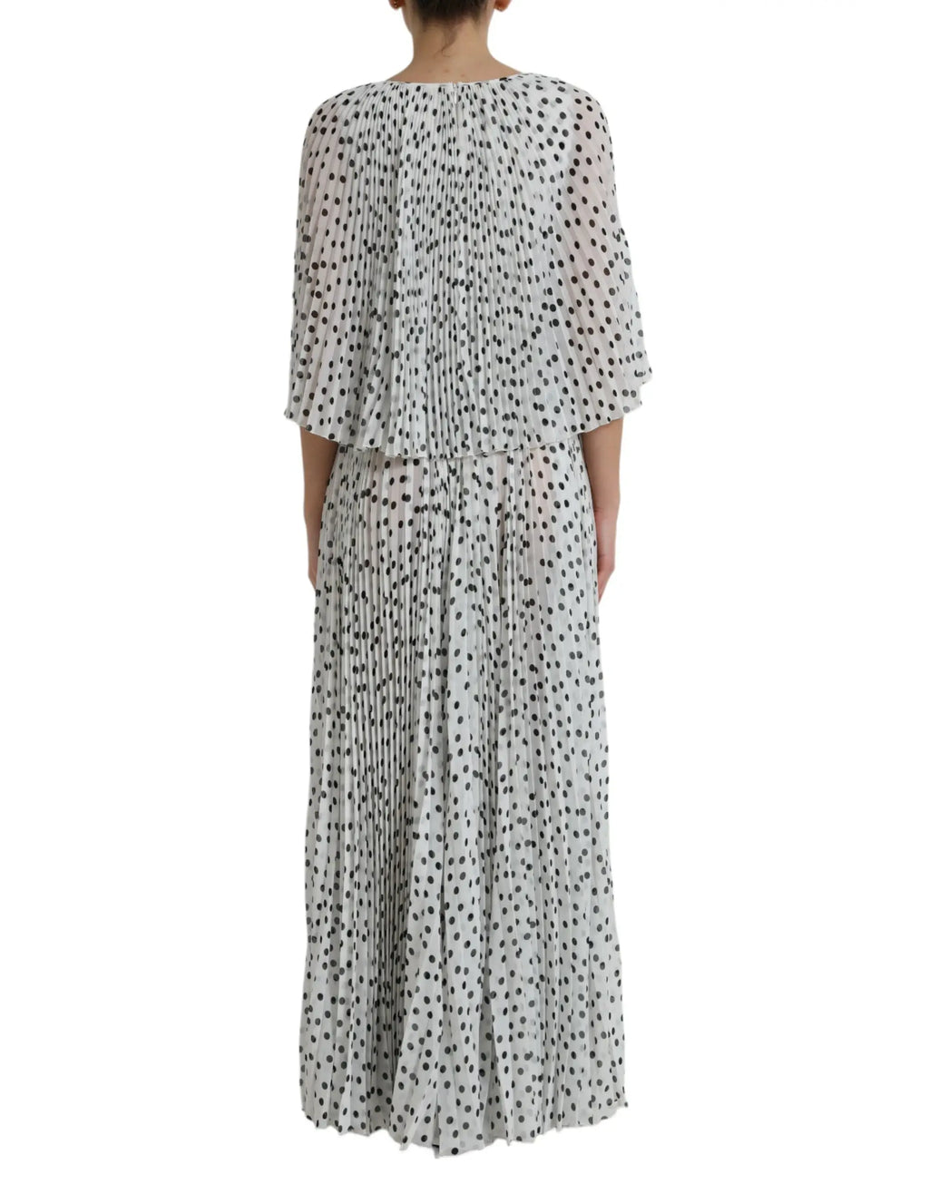 Robe longue à manches longues dolce & gabbana gris clair à pois noirs avec plis au dos vue arrière