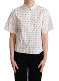 Chemise blanche dolce gabbana en coton à manches courtes avec motif à pois noir en grille