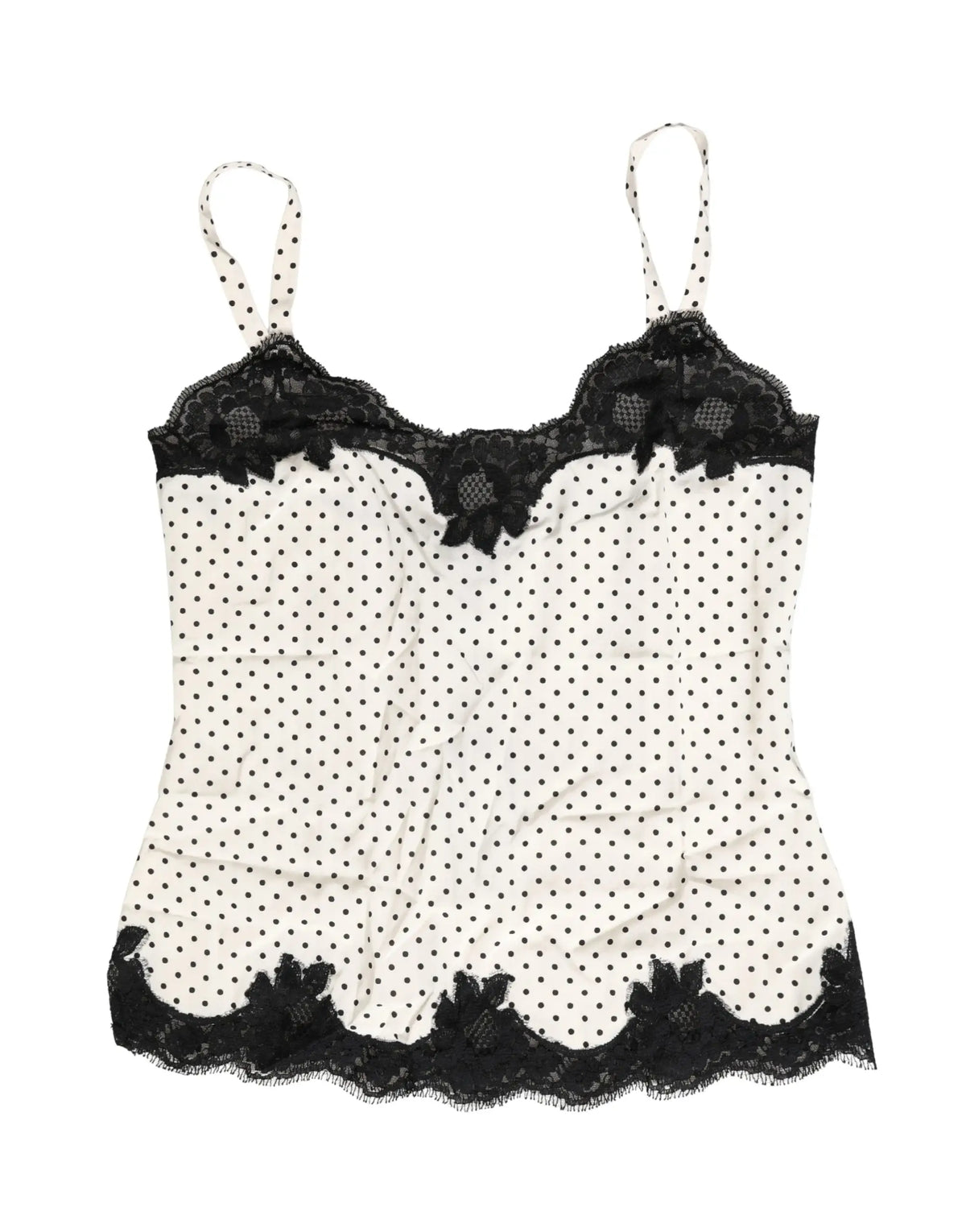 Camisole dolce & gabbana blanche à pois noirs avec bordure en dentelle confortable et élégante