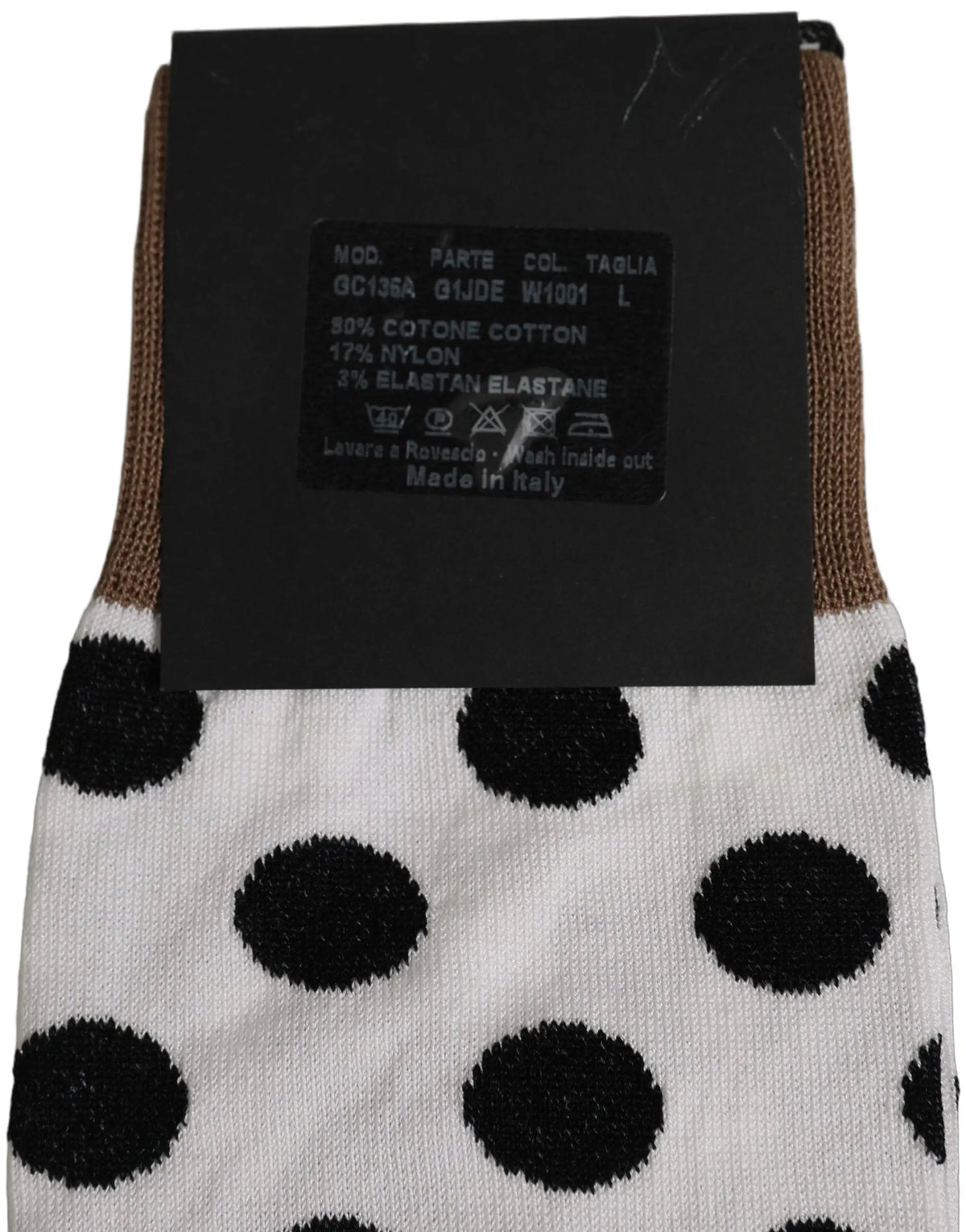 Chaussettes dallas & gabbana blanches à pois noirs avec bord marron en coton nylon élasthanne montantes