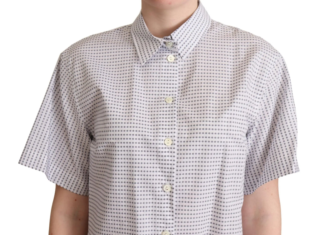 Chemise courte blanche à pois noirs dolce & gabbana avec col et motif subtil sur tissu gris clair