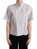 Blouse à col dolce & gabbana à pois blancs en tissu léger gris clair à carreaux avec texture subtile manches courtes