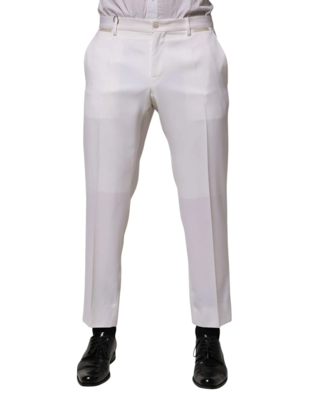 Pantalon formel blanc en polyester dolce & gabbana avec coupe ajustée et plis discrets
