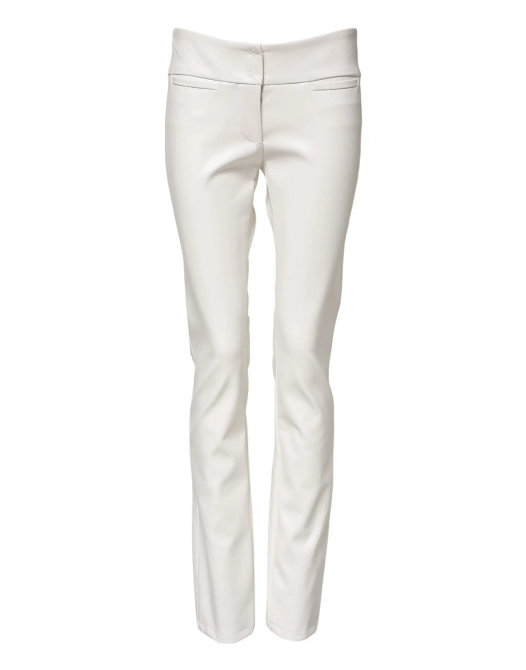 Pantalon blanc crème dolce & gabbana en polyuréthane taille haute coupe fuselée avec tissu lisse et coutures discrètes