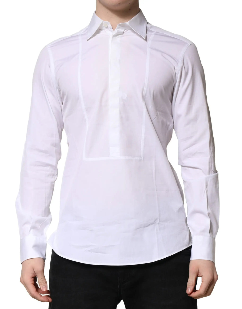 Chemise homme formelle blanche en popeline de coton dolce & gabbana avec col classique et plis subtils devant