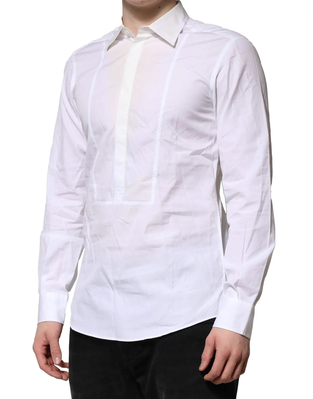 Chemise habillée homme dolce & gabbana en popeline de coton blanc avec col classique et plis verticaux subtils