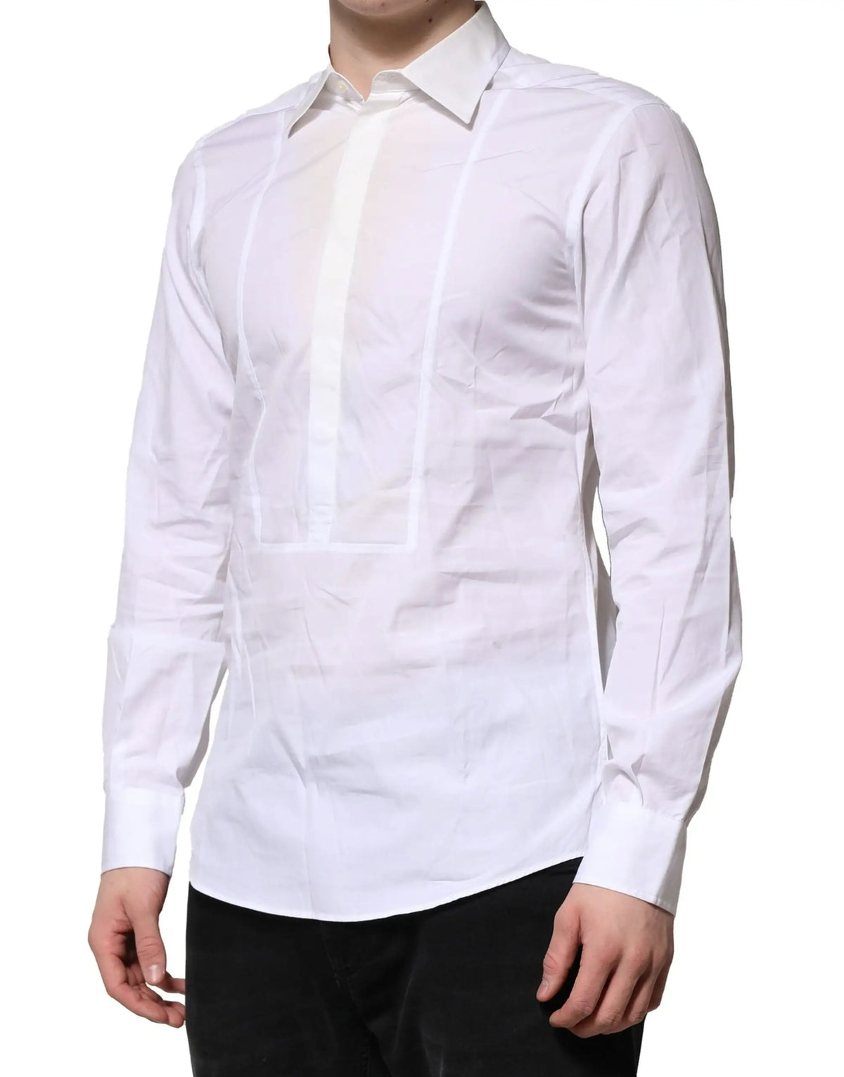 Chemise habillée homme dolce & gabbana en popeline de coton blanc avec col classique et plis verticaux subtils