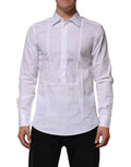 Chemise homme blanche en popeline de coton dolce gabbana à col classique et plis subtils sur le devant