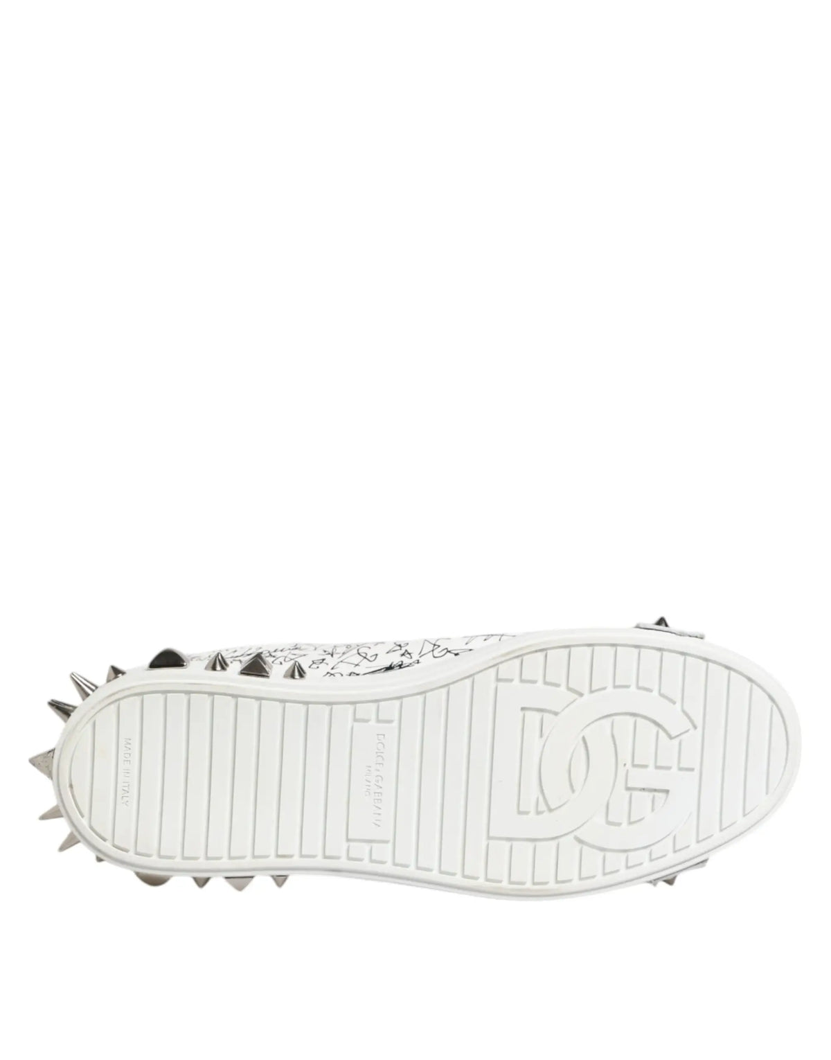Dolce & Gabbana baskets hommes blanches portofino avec picots métalliques argentés et motif monogramme subtil
