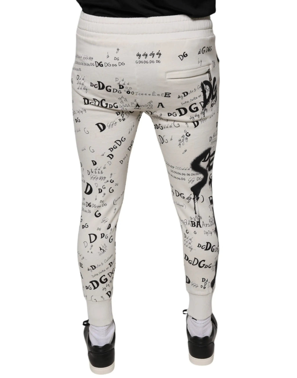 Joggers blancs dolce & gabbana en coton avec imprimé graphique noir de notes de musique et lettres