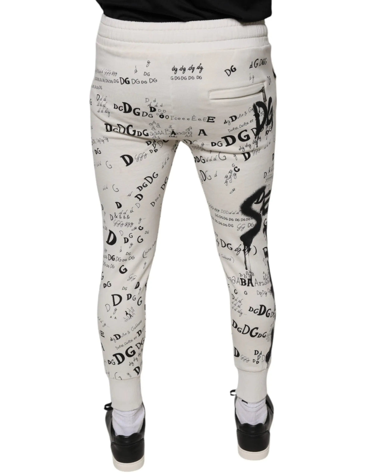 Joggers blancs dolce & gabbana en coton avec imprimé graphique noir de notes de musique et lettres