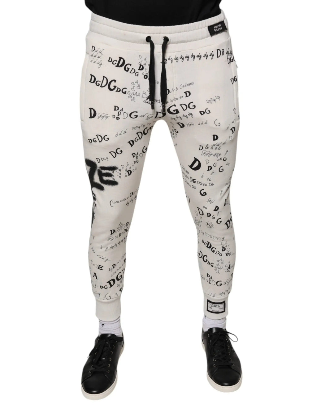 Joggers blancs dolce gabbana en coton avec motif imprimé lettres noires dg et dolce gabbana