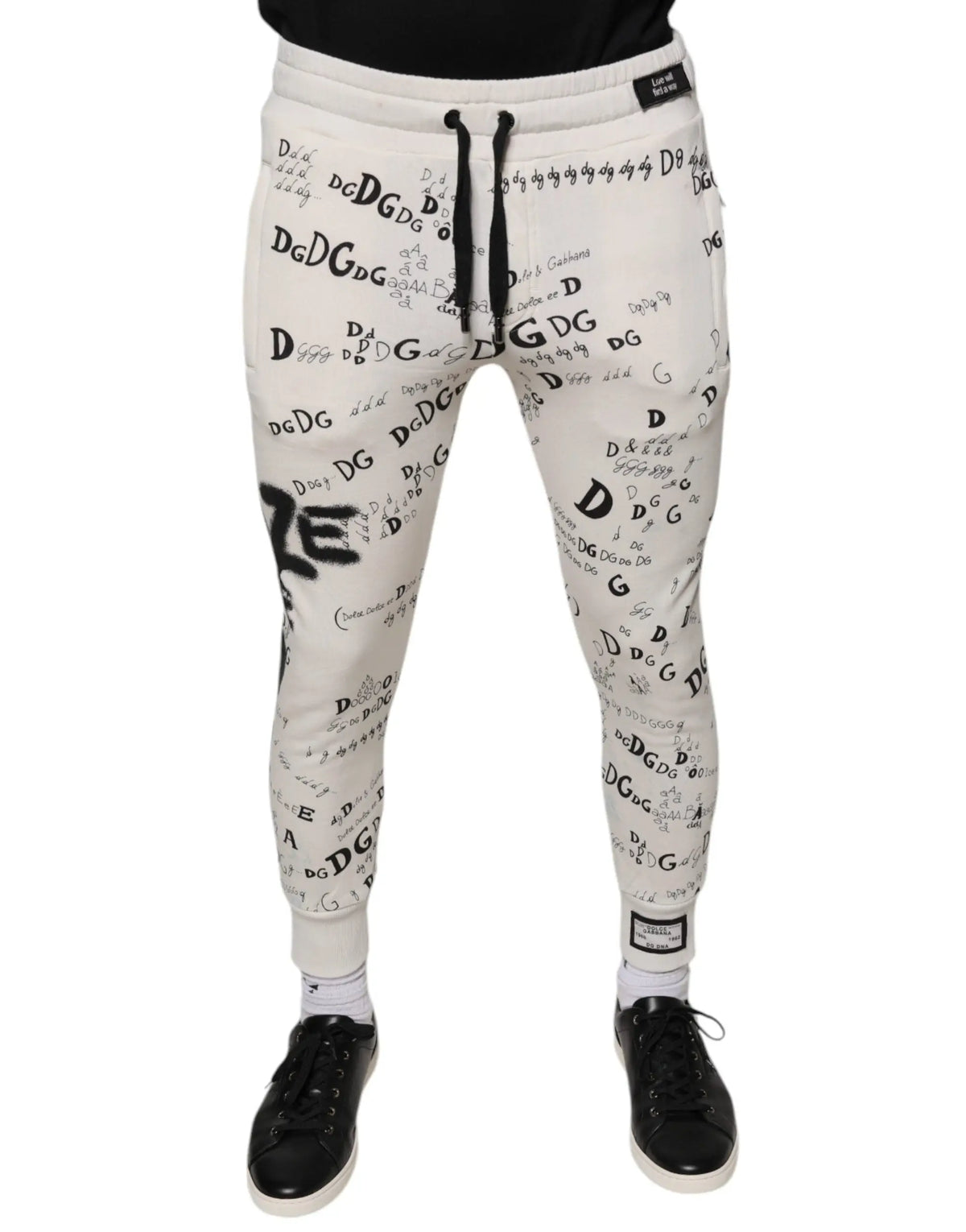 Joggers blancs dolce gabbana en coton avec motif imprimé lettres noires dg et dolce gabbana