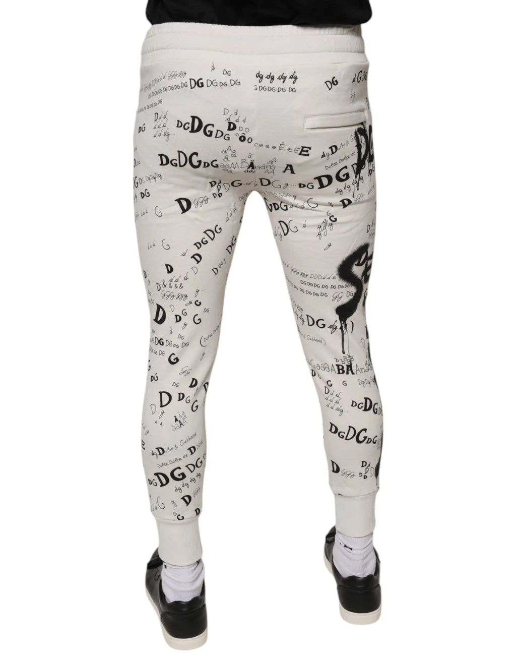 Dolce & gabbana white printed cotton jogger sweatpants with bold black graphic letters symbols and equations across fabric