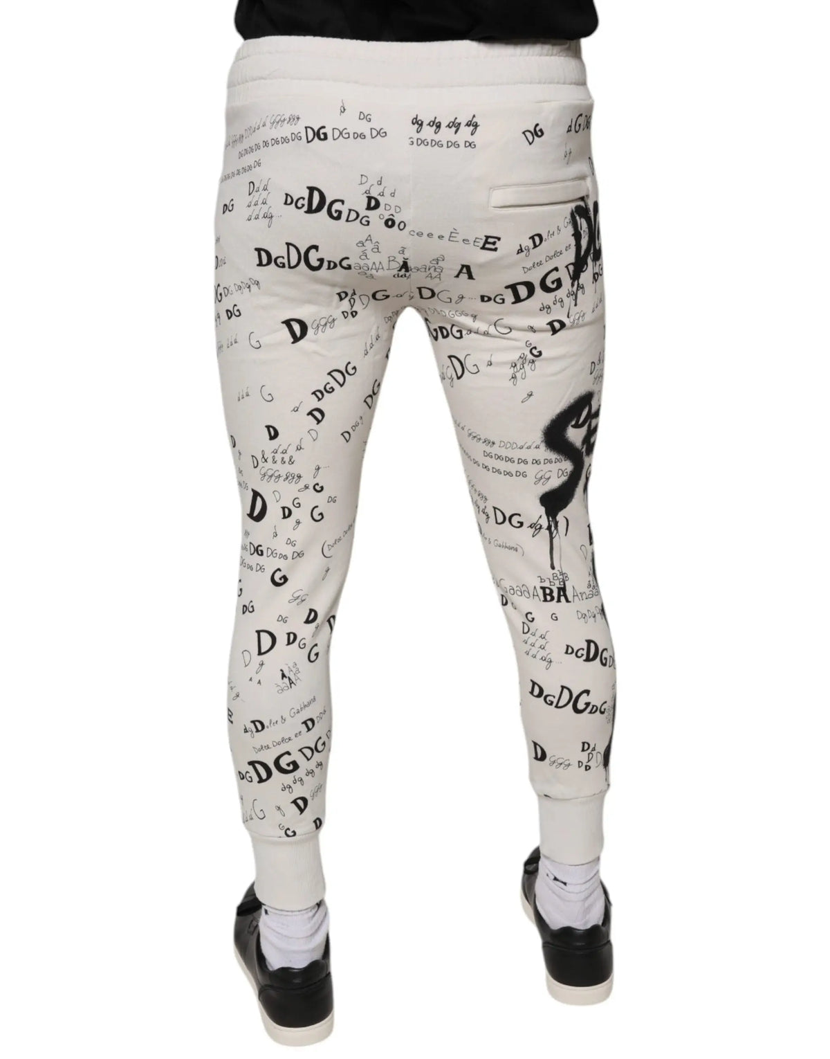 Dolce & gabbana white printed cotton jogger sweatpants with bold black graphic letters symbols and equations across fabric