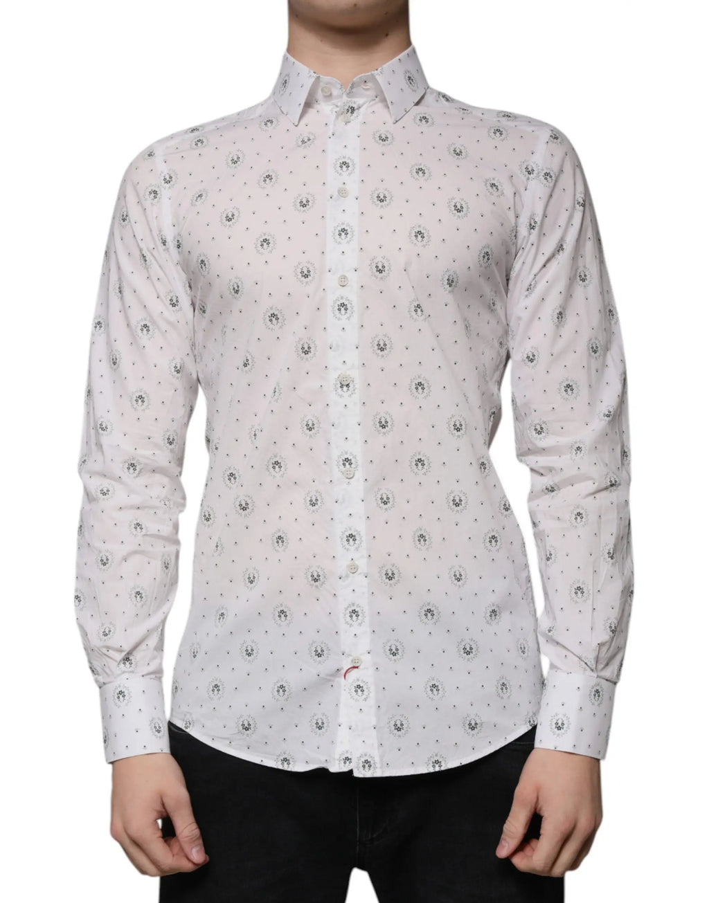 Chemise homme dolce & gabbana en coton blanc slim fit à manches longues avec motif circulaire noir et gris subtil