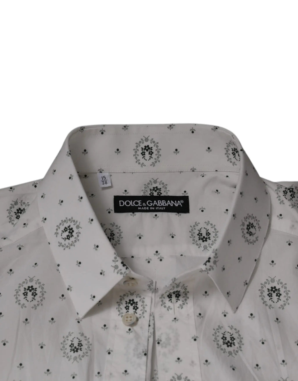 Dolce & gabbana chemise homme blanche en coton slim fit avec motif floral noir délicat et col classique