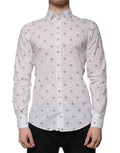 Chemise habillée slim fit en coton blanc dolce gabbana avec motif circulaire noir et gris subtil à manches longues