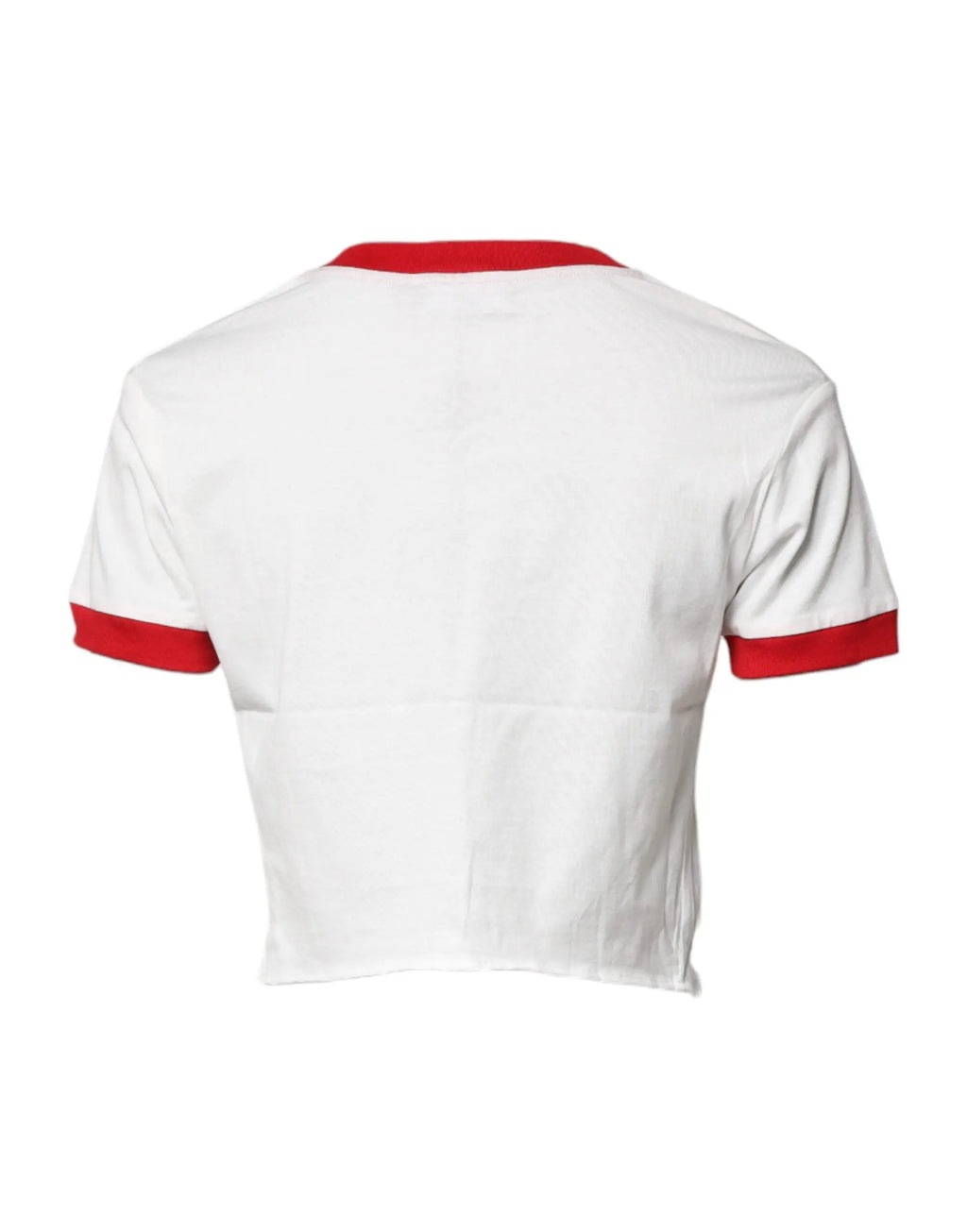 Dolce & gabbana t-shirt blanc crop avec col et manches rouges en coton imprimé à col rond