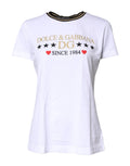 T-shirt rond blanc dolce & gabbana en coton avec étoiles dorées et noires et coeurs rouges imprimés depuis 1984