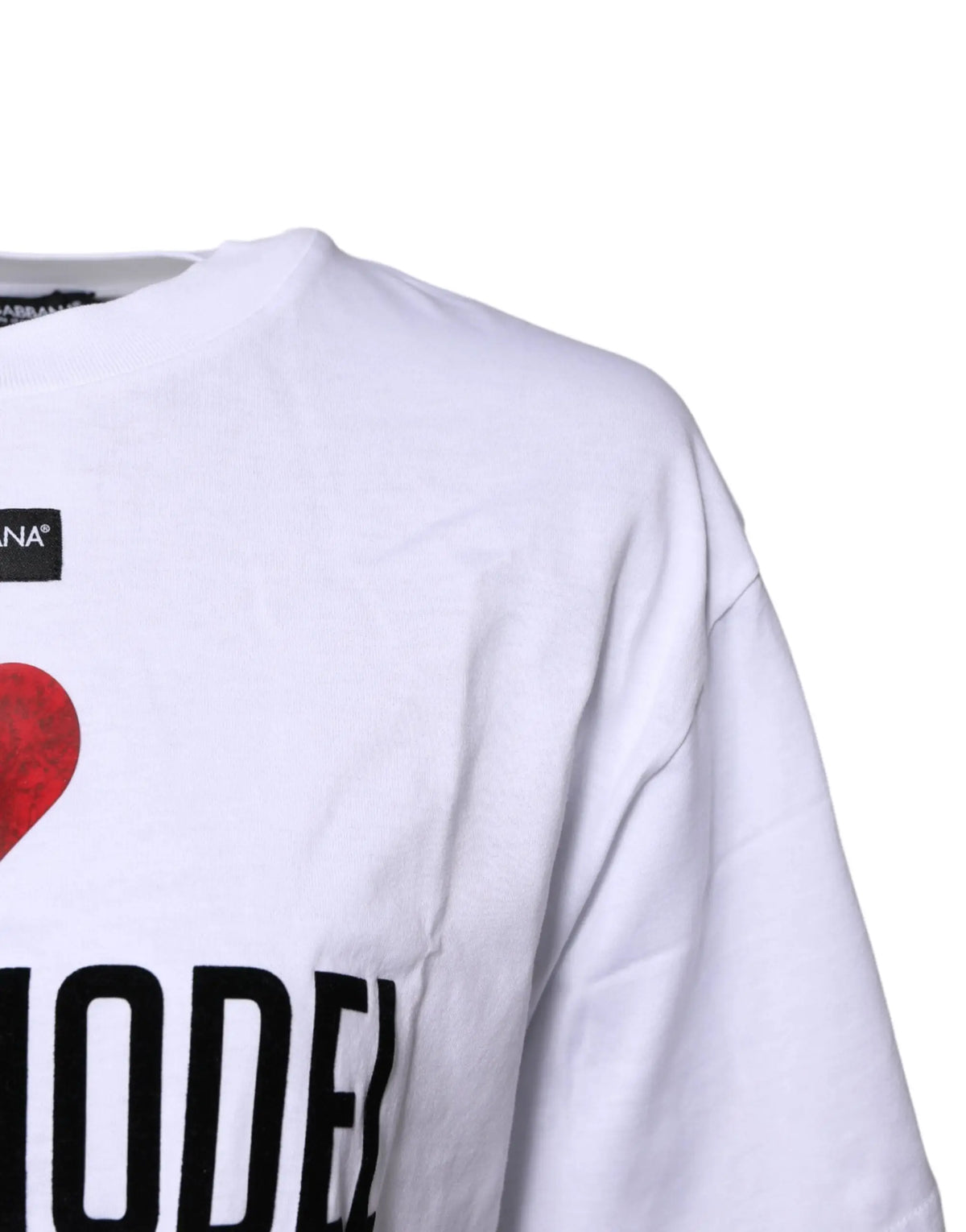 Dolce & gabbana white cotton t-shirt with a bold red heart and black model text on the chest