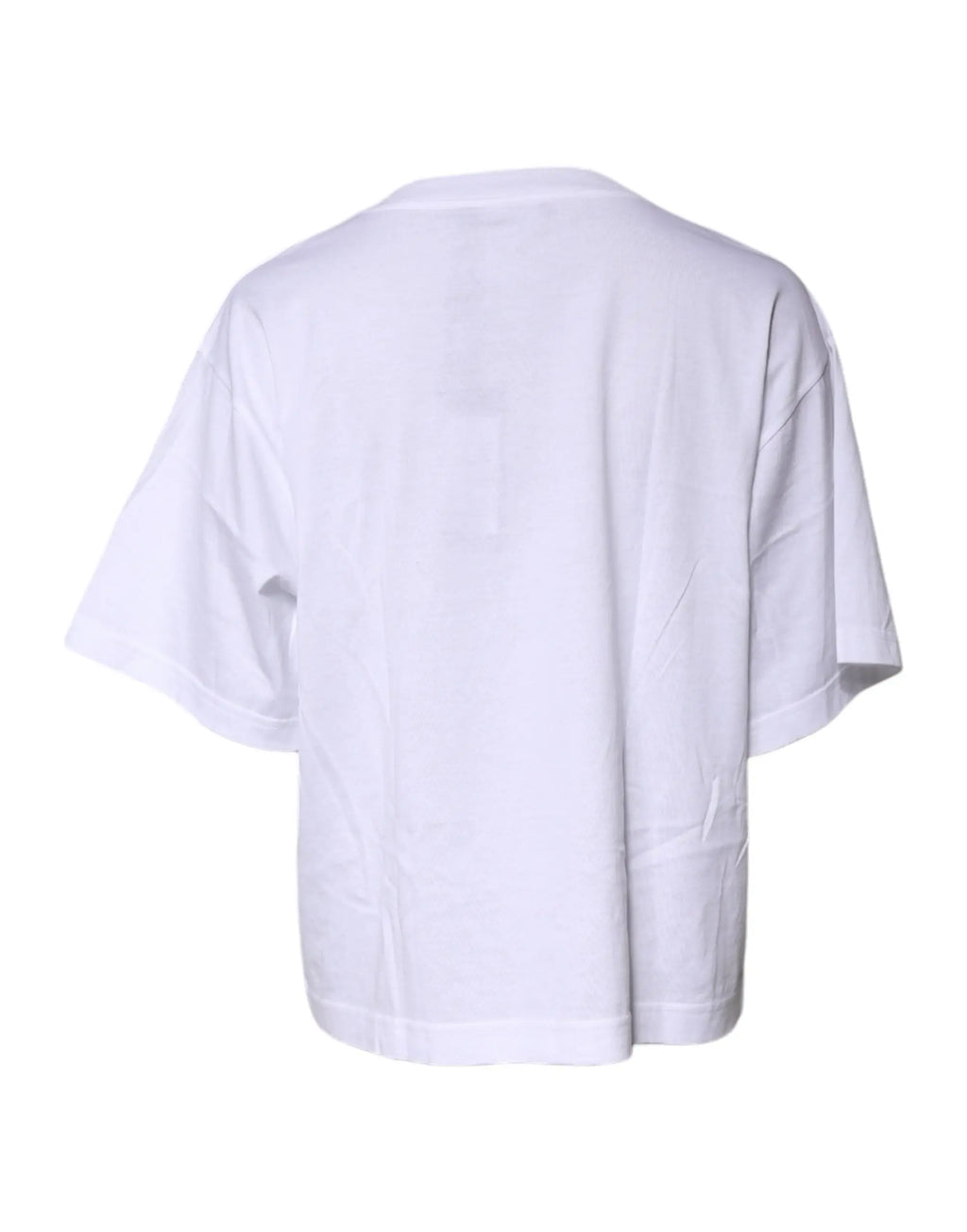 Dolce & gabbana t-shirt blanc imprimé en coton à col rond, coupe ample, manches courtes et ourlet légèrement court