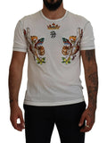 Dolce & gabbana t-shirt blanc homme manches courtes avec imprimé symétrique de chérubins ailés colorés et motifs floraux