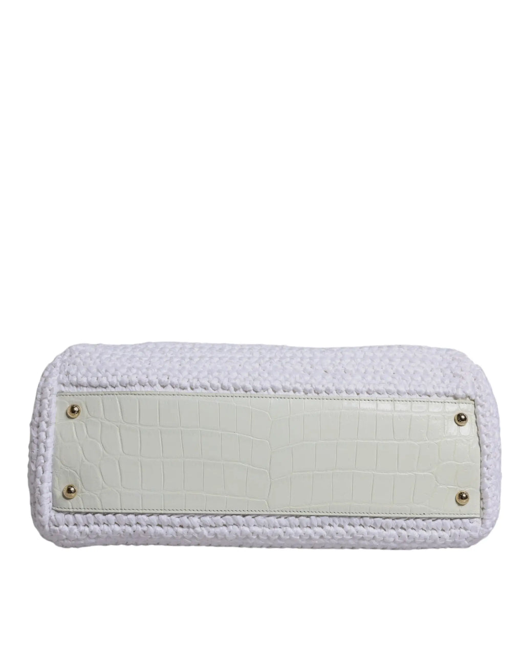 Dolce & gabbana sac bandoulière blanc en cuir de rafia avec panneau en cuir embossé crocodile blanc et ferrures dorées