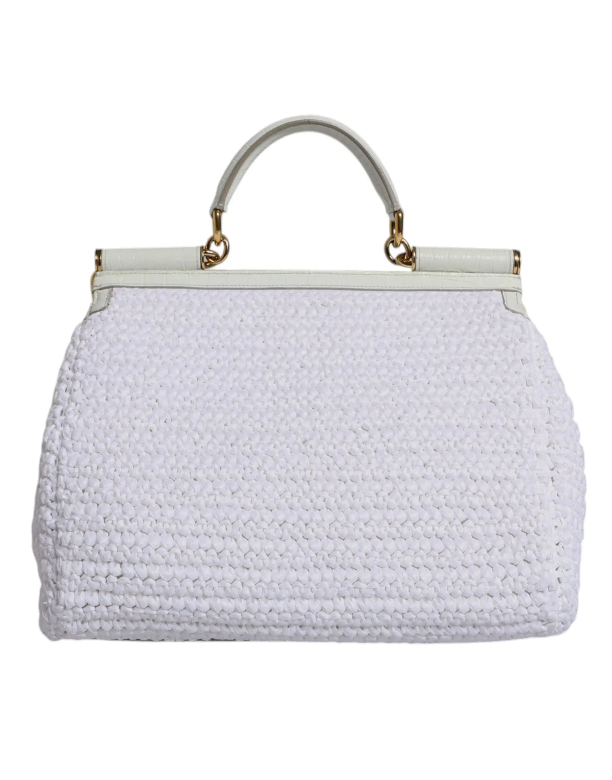 Sac à main blanc en crochet dolce & gabbana avec corps structuré texturé et poignées en cuir clair avec détails dorés