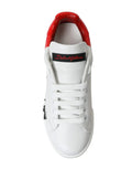 Basket baskets basses blanches en cuir dolce & gabbana avec languette talon rouge brillant et lacets assortis