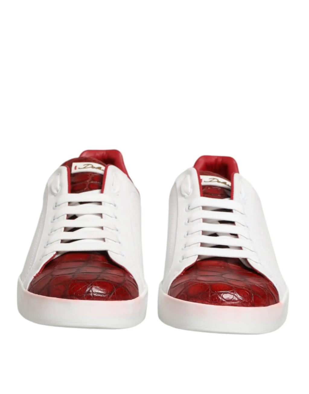 Sneakers dolce & gabbana en cuir blanc et rouge embossé crocodile avec design moderne et lacets
