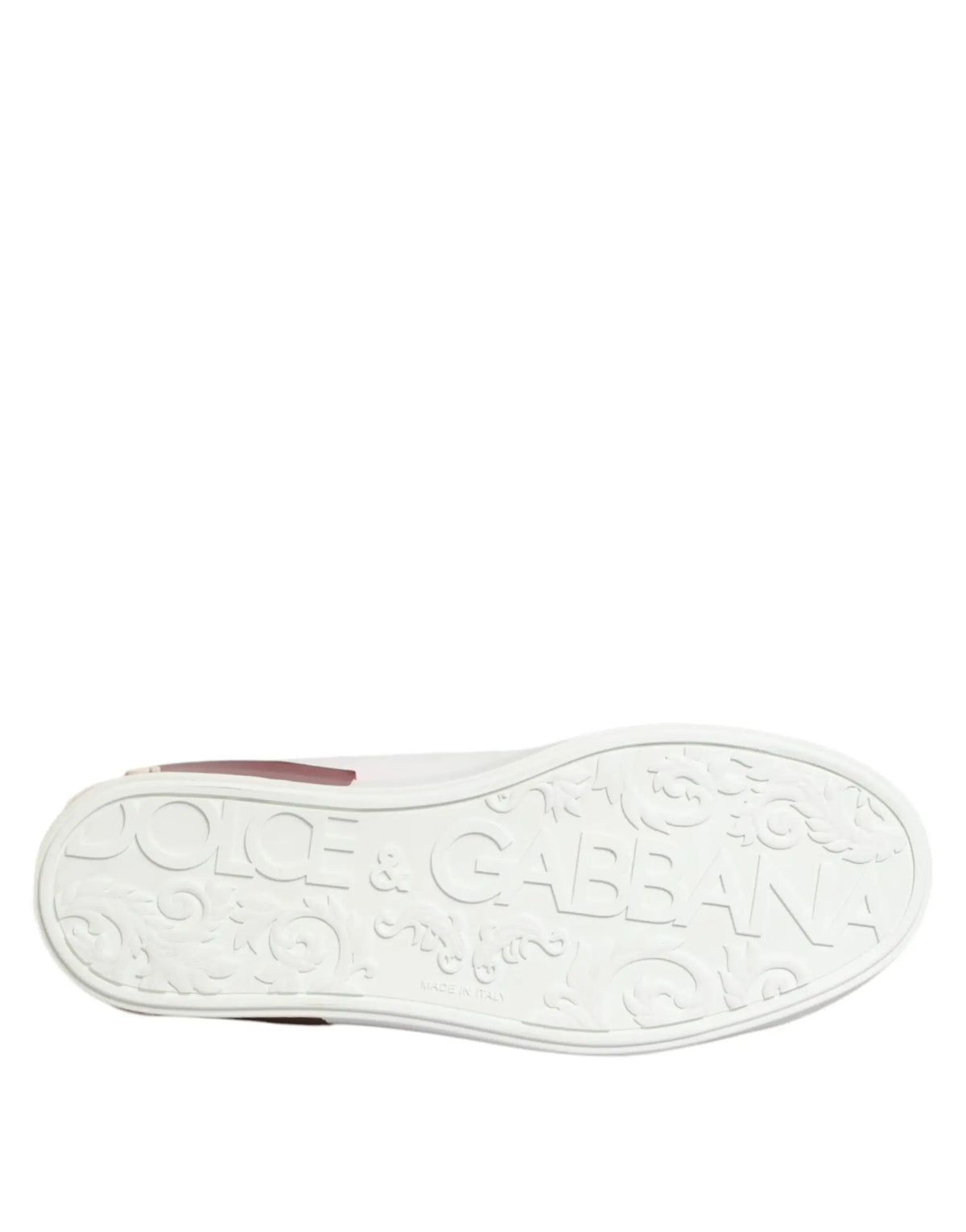 Semelle en caoutchouc blanc embossée du logo dolce & gabbana et motif orné sur sneakers en cuir blanc et rouge