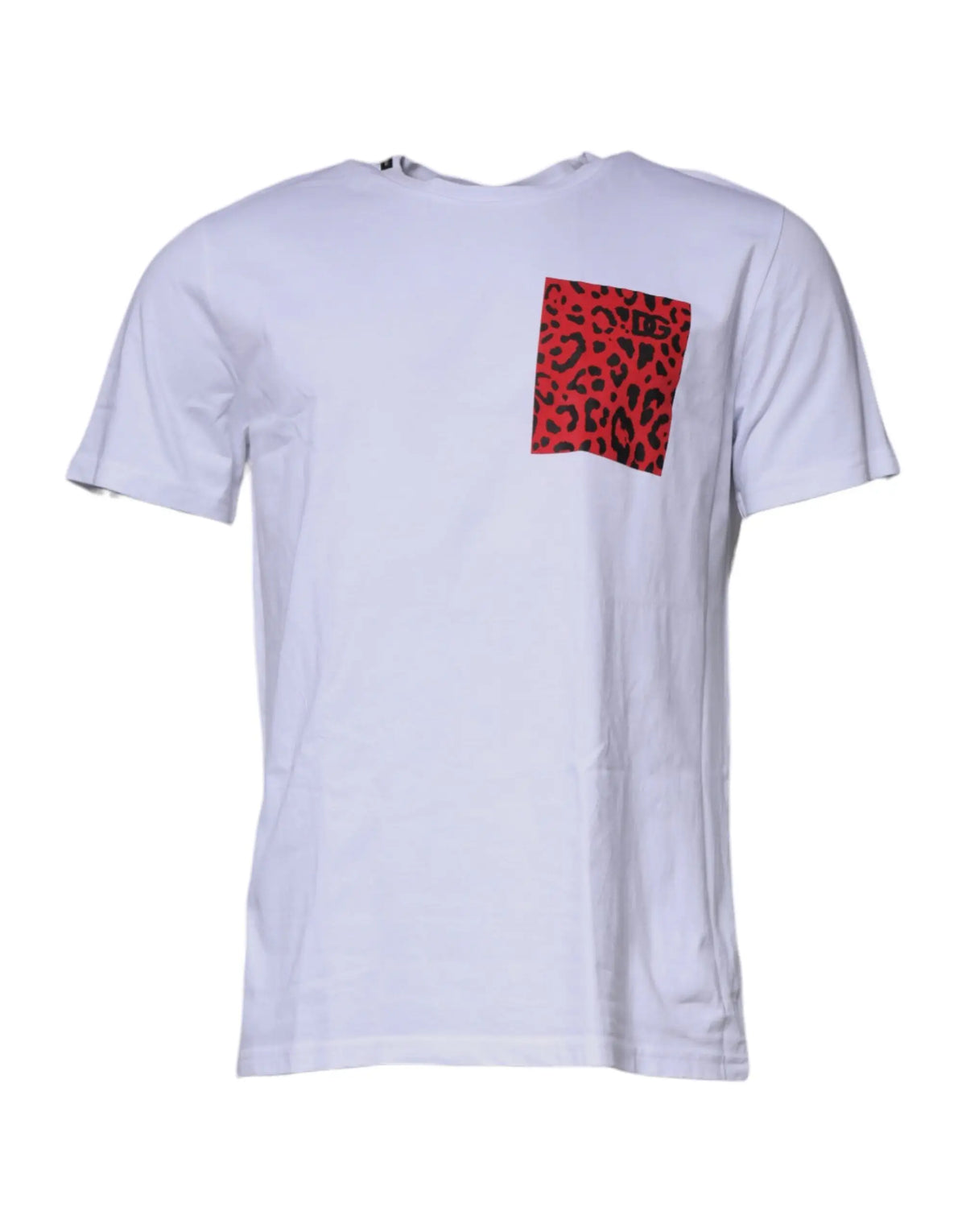 T-shirt dolce & gabbana blanc en coton avec poche rouge imprimé léopard sur la poitrine côté gauche