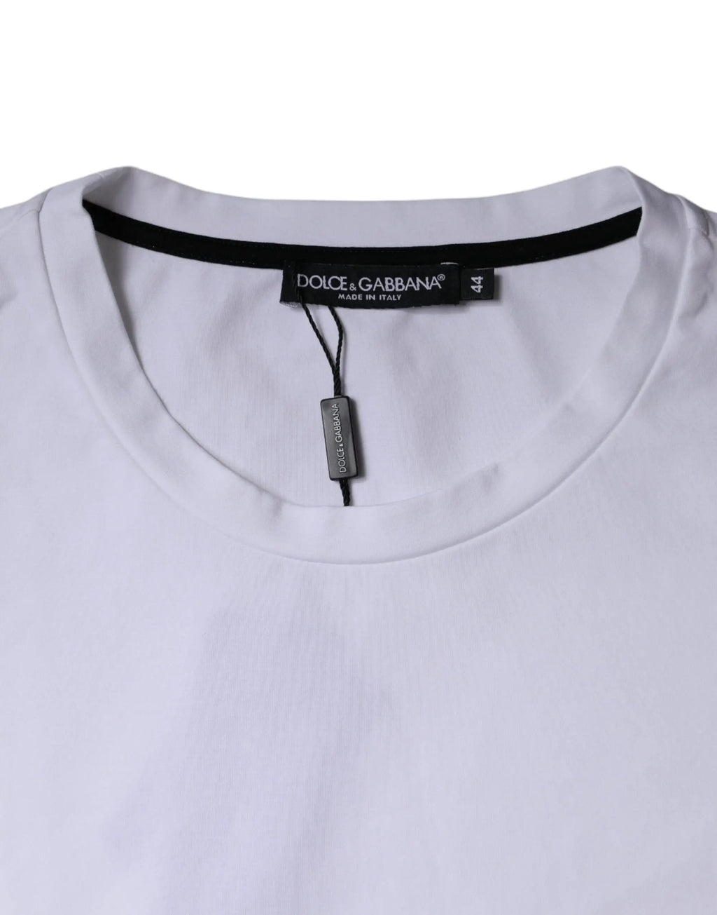T-shirt dolce and gabbana blanc en coton avec col noir et étiquette made in italy avec imprimé lèvres rouges