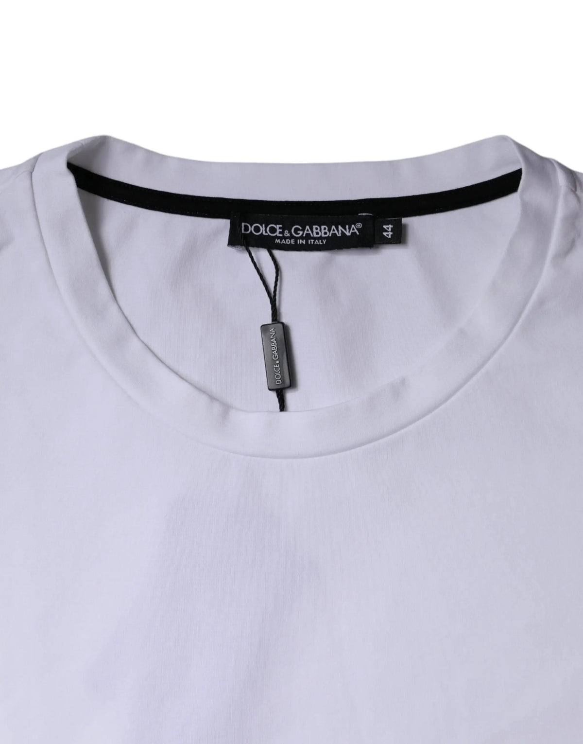 T-shirt dolce and gabbana blanc en coton avec col noir et étiquette made in italy avec imprimé lèvres rouges