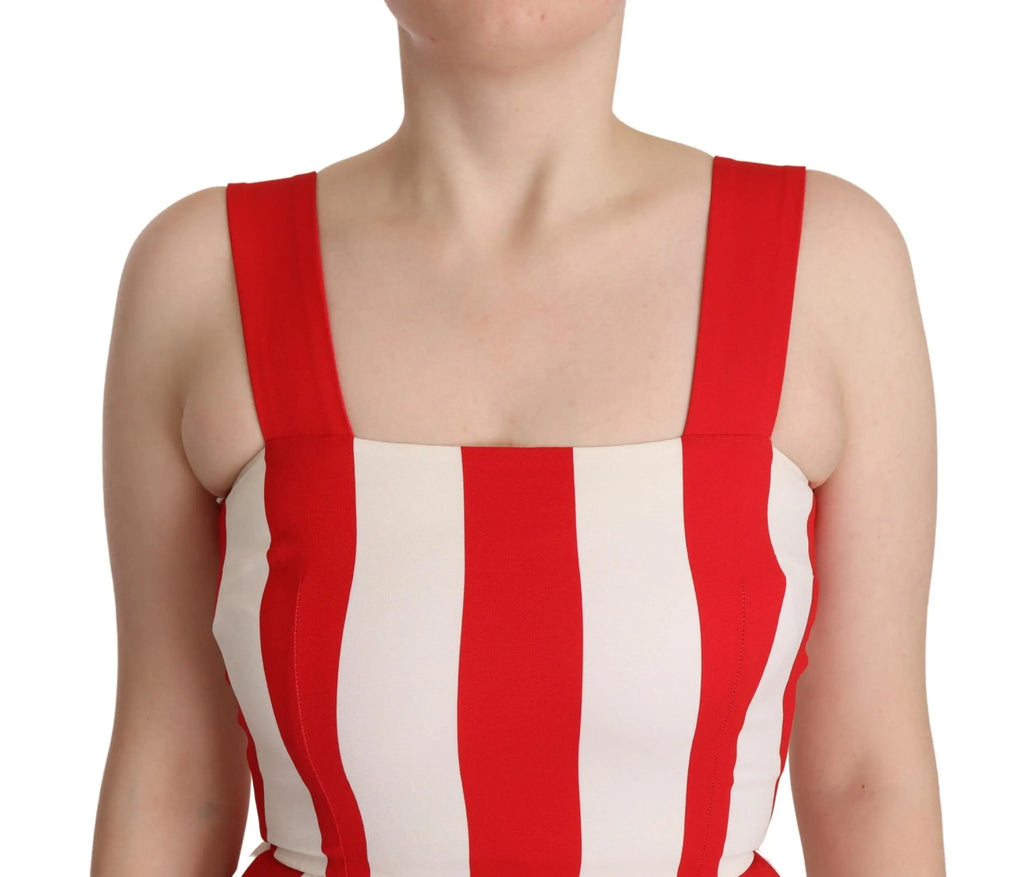 Haut sans manches dolce & gabbana blanc et rouge à rayures verticales en tissu stretch pour robe droite trapèze