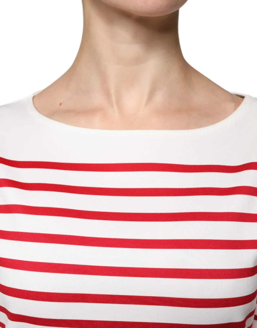 Top Dolce & Gabbana en coton blanc avec rayures rouges horizontales et manches longues pour un style classique