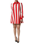 Dolce & gabbana robe mini manches longues blanc et rouge rayée avec col et boutonnage devant