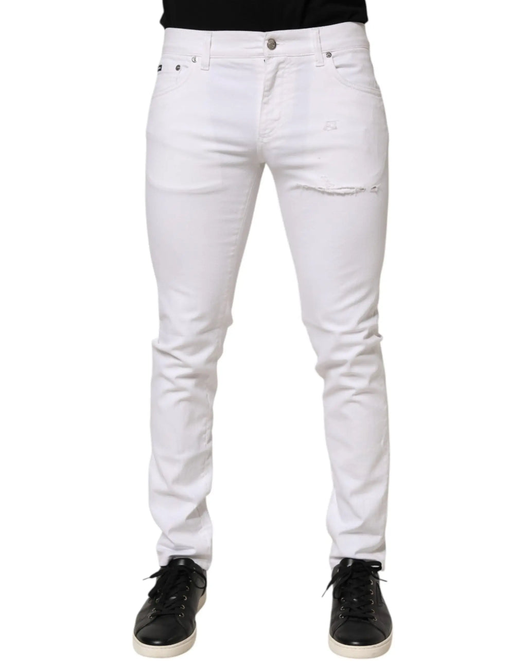 Jean slim blanc dolce & gabbana en coton avec déchirures subtiles sur les cuisses