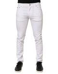 Jean slim blanc dolce & gabbana en coton avec déchirures subtiles sur les cuisses