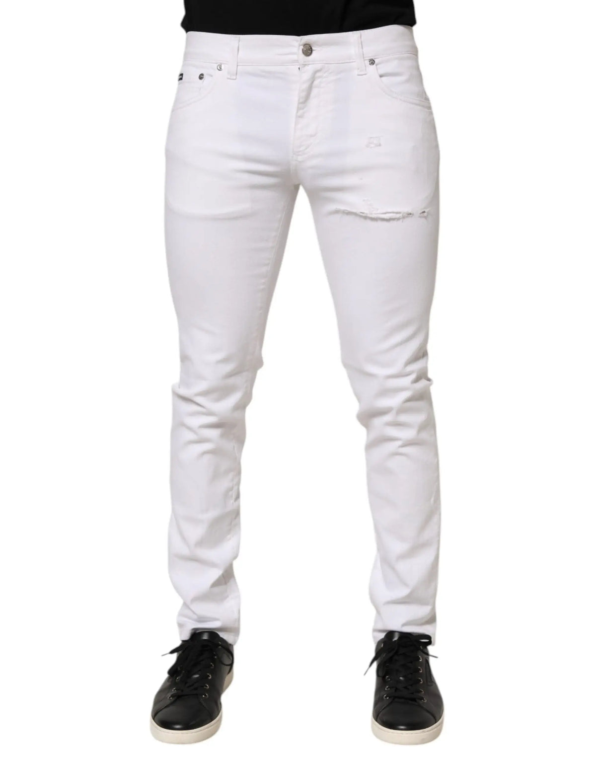 Jean slim blanc dolce & gabbana en coton avec déchirures subtiles sur les cuisses