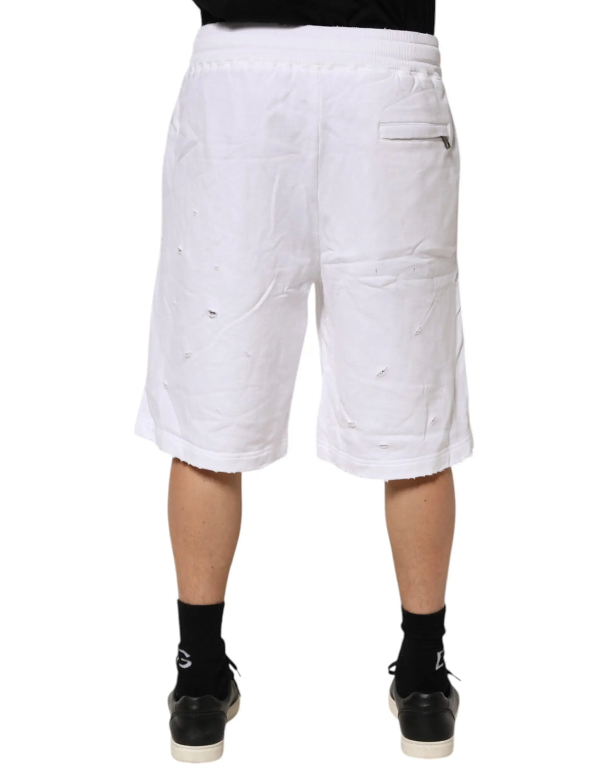 Dolce & gabbana short bermuda blanc en coton déchiré à taille moyenne avec coupe décontractée et poches latérales