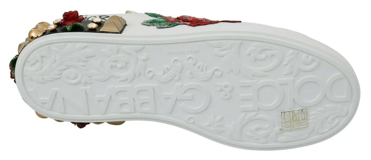 Baskets blanches dolce & gabbana pour femme avec broderie florale sequins et embellissements métalliques