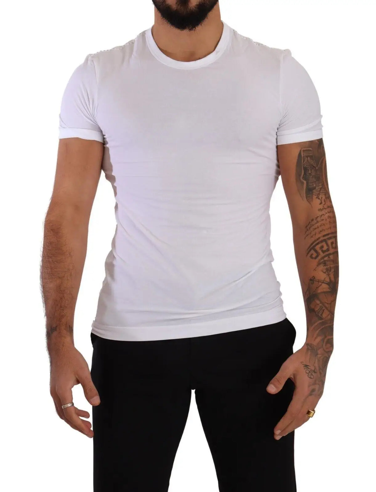 Dolce & gabbana t-shirt blanc en coton stretch col rond manches courtes coupe ajustée