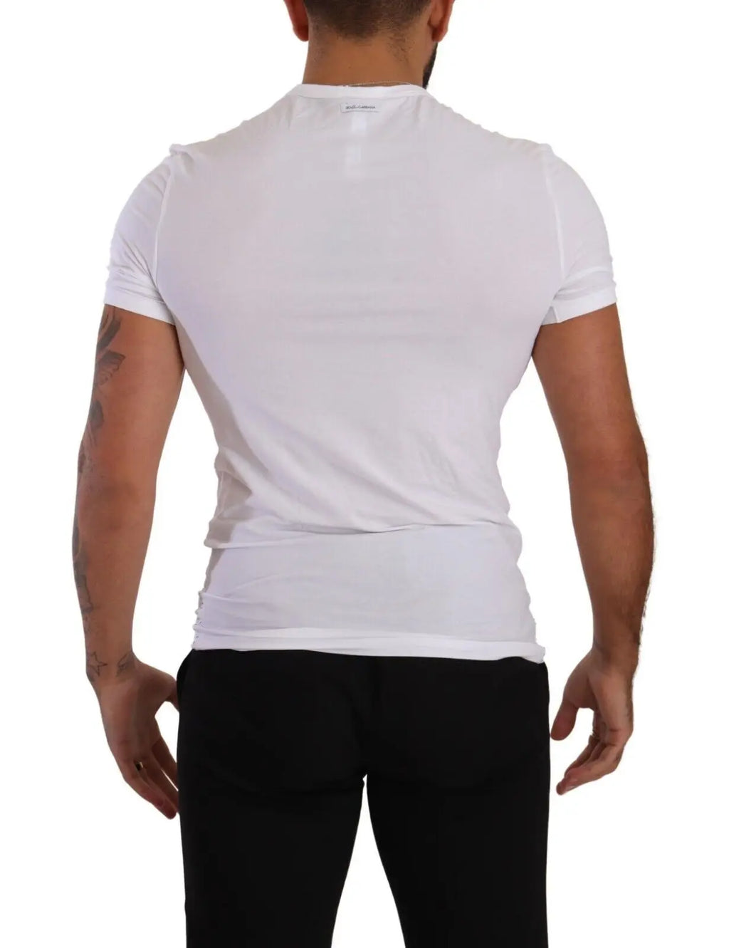Dolce & gabbana t shirt blanc col rond manches courtes en coton stretch ajusté pour sous vêtement