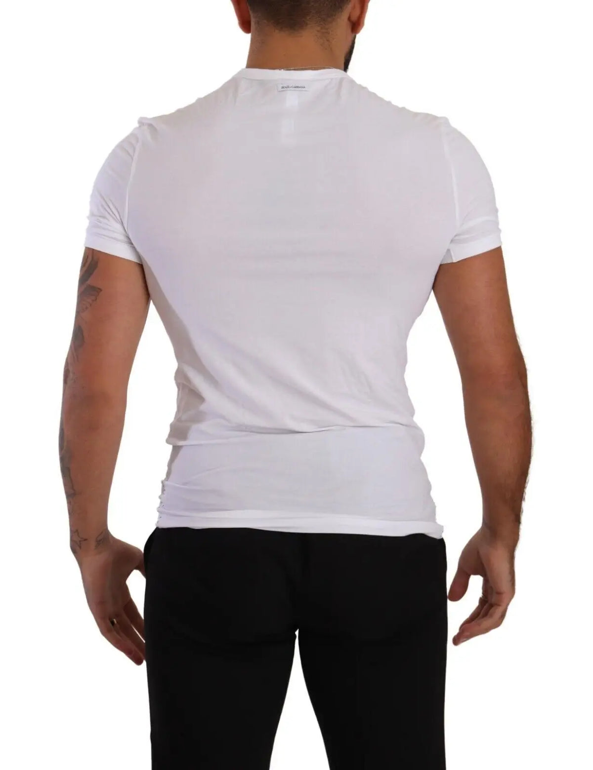 Dolce & gabbana t shirt blanc col rond manches courtes en coton stretch ajusté pour sous vêtement