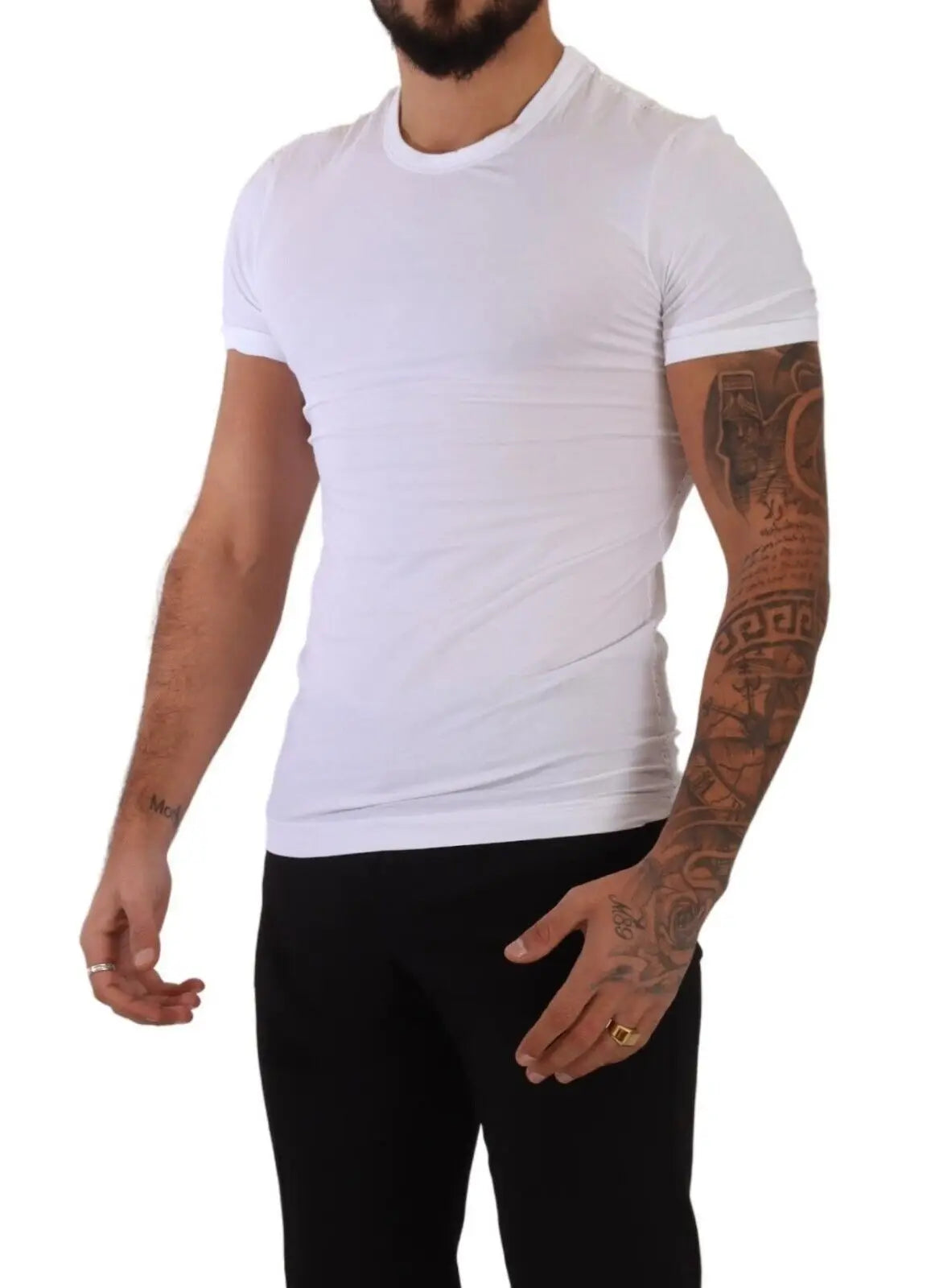 Dolce & gabbana t-shirt blanc ajusté manches courtes en coton stretch col rond pour sous-vêtements