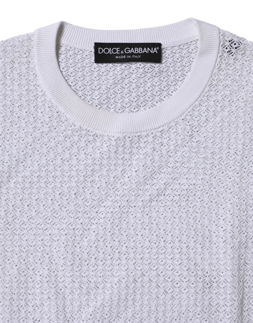 Pull blanc dolce & gabbana à col rond avec manches longues et maille délicate en texture côtelée