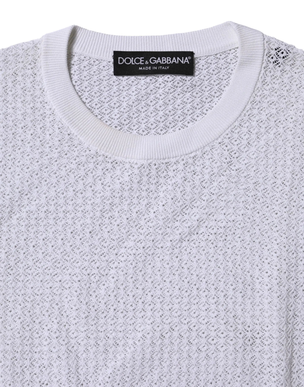 Pull blanc dolce & gabbana à col rond avec manches longues et maille délicate en texture côtelée